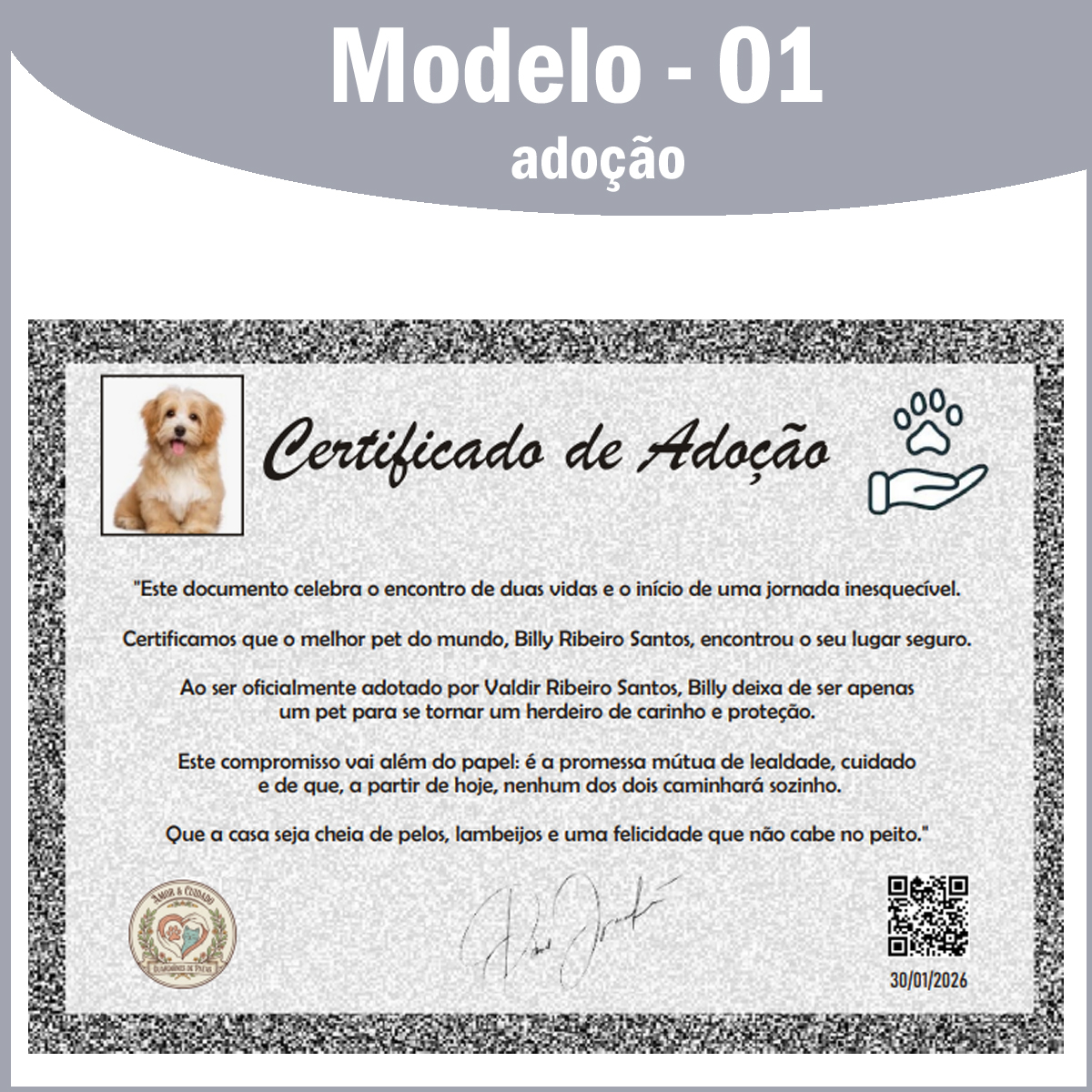 🐾 Certificado de Adoção Premium – Oficializando o seu Vínculo de Amor